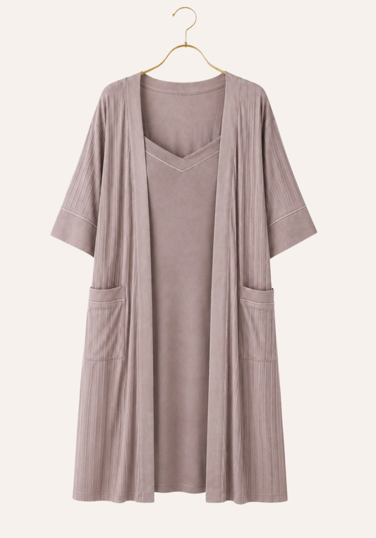 Maternal 2 Pieces Jakar Striped Robe And Nighty Set