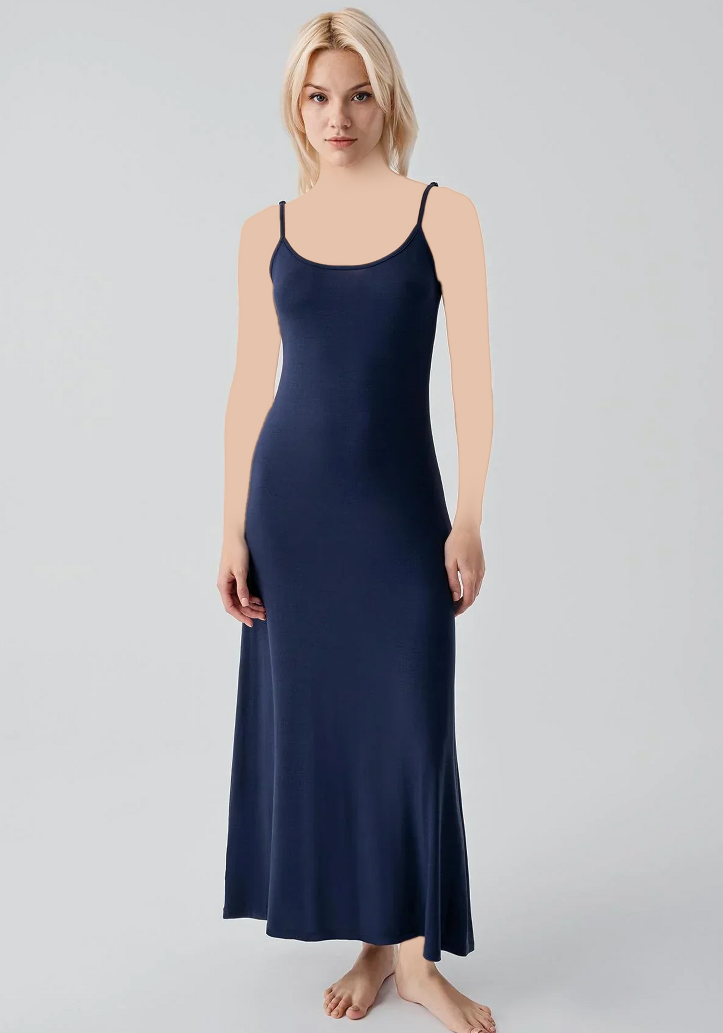 Basic Comfortable Viscose Lycra Shoulder Strap Soft Long Nighty