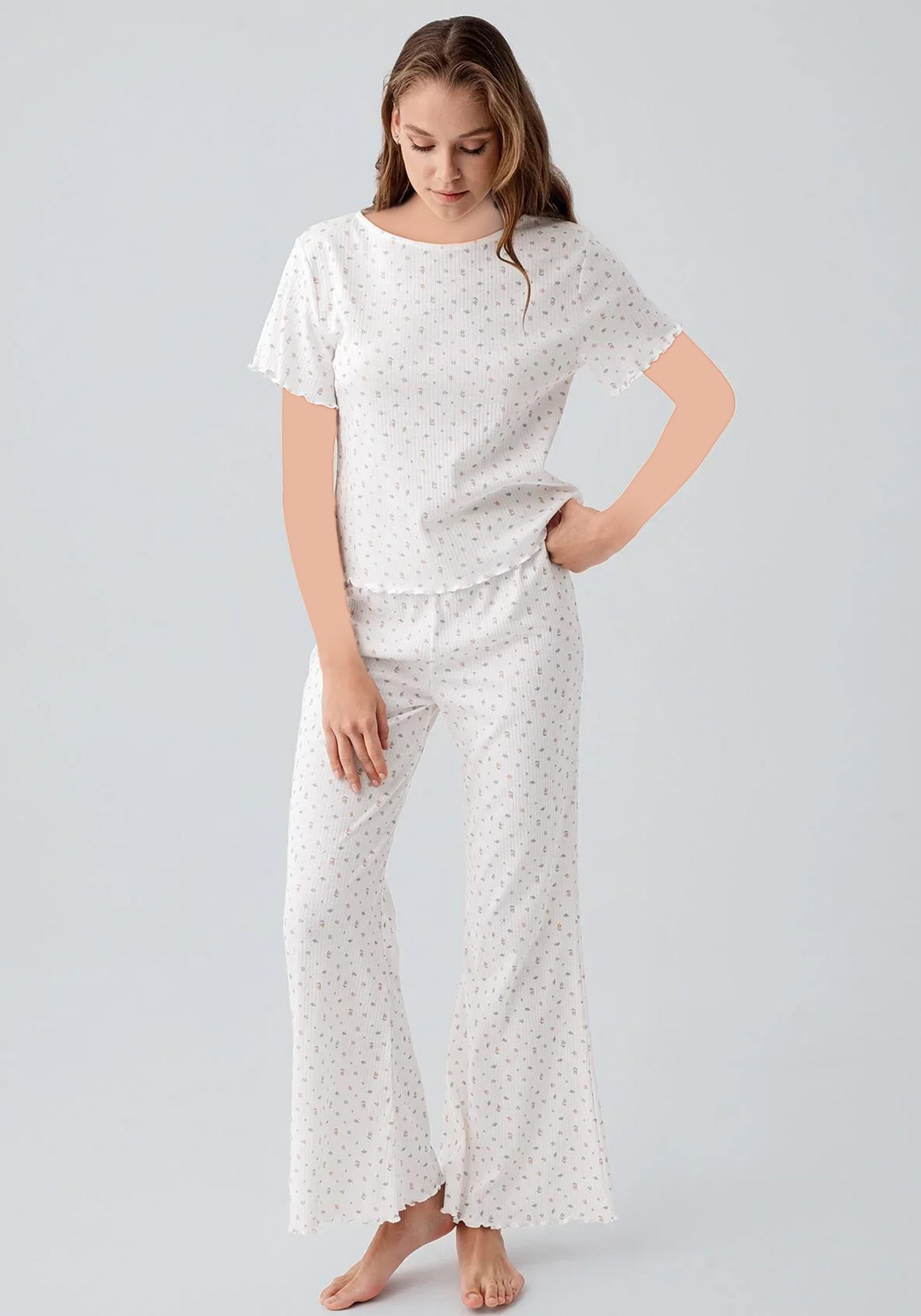 Cotton (100%) Floral Print Short Sleeves Pajamas