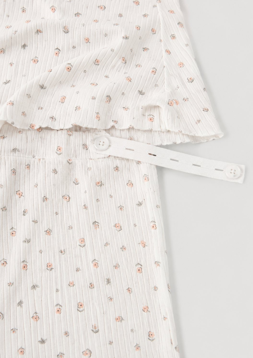 Flower-Print Ribbed Short Sleeve Half Buttoned Top And Pant Pajamas