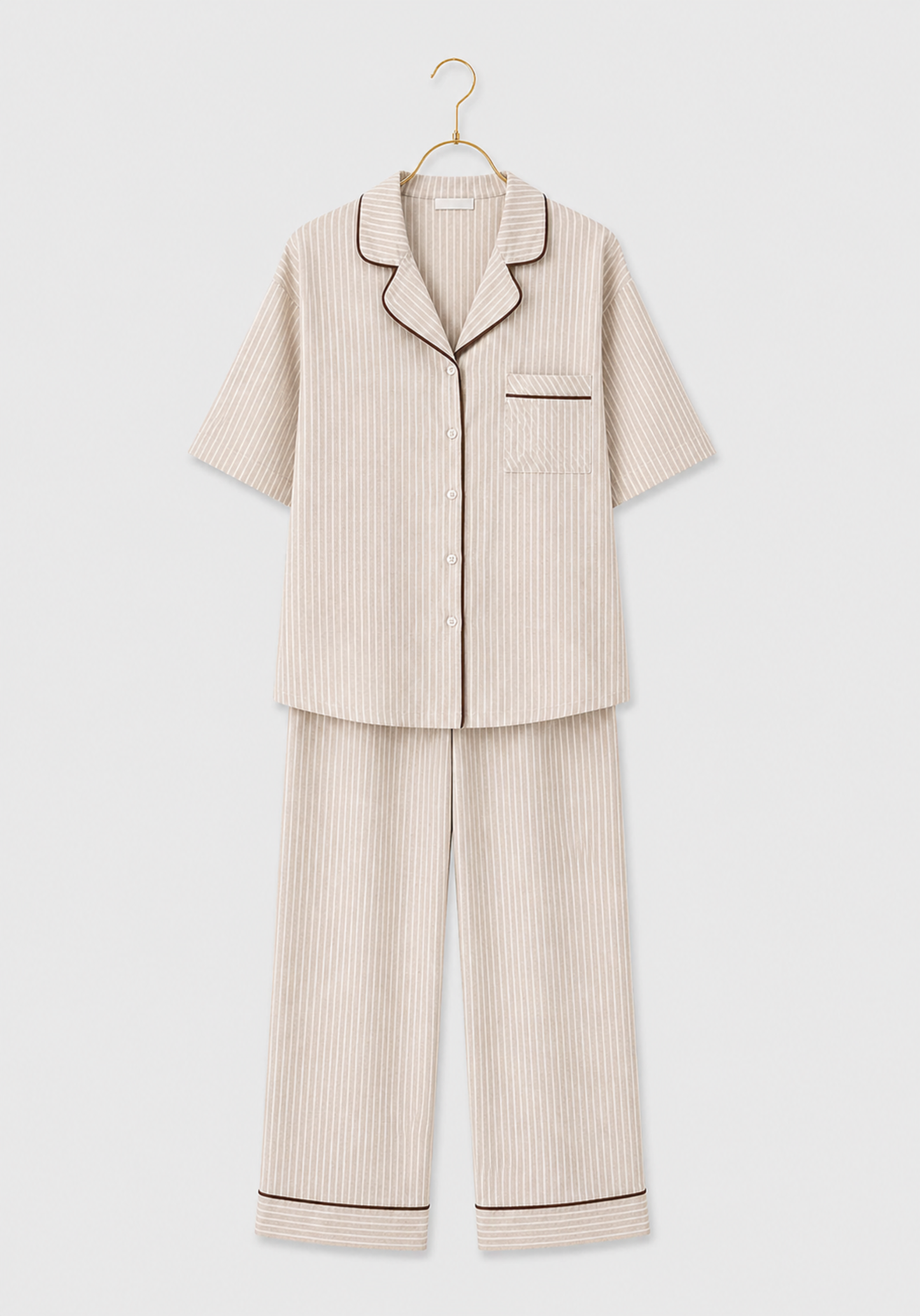 Cotton (100%) Woven Collar Button Short Sleeve Striped Pajamas