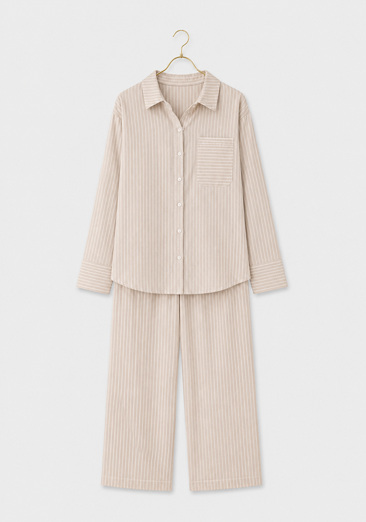 Cotton (100%) Woven Collar Button Short Sleeve Striped Pajamas
