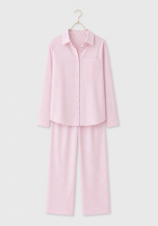 Cotton (100%) Woven Collar Button Short Sleeve Striped Pajamas