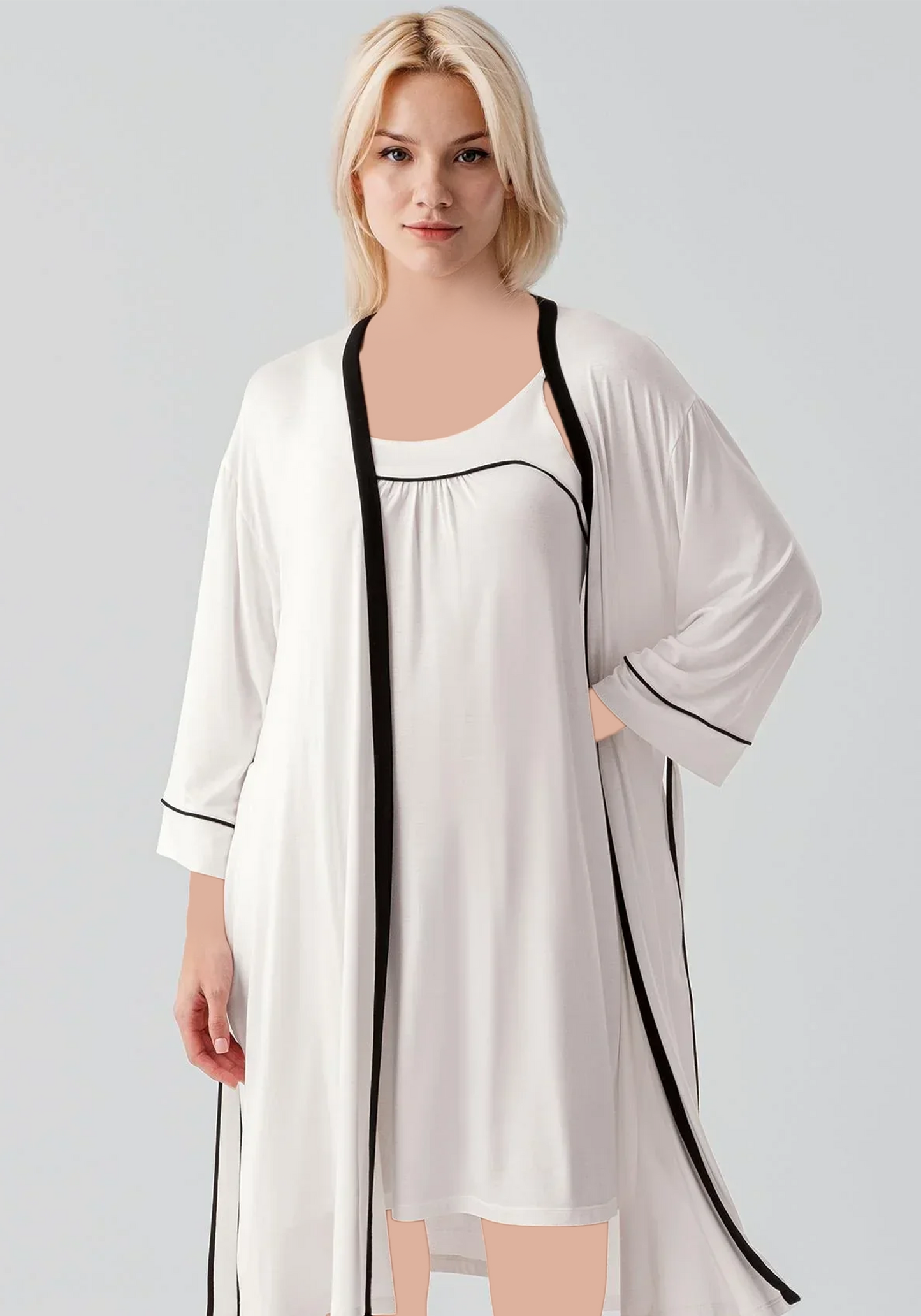 Plain Comfortable Viscose Lycra Shoulder Strap Soft Short Nighty And Robe Set