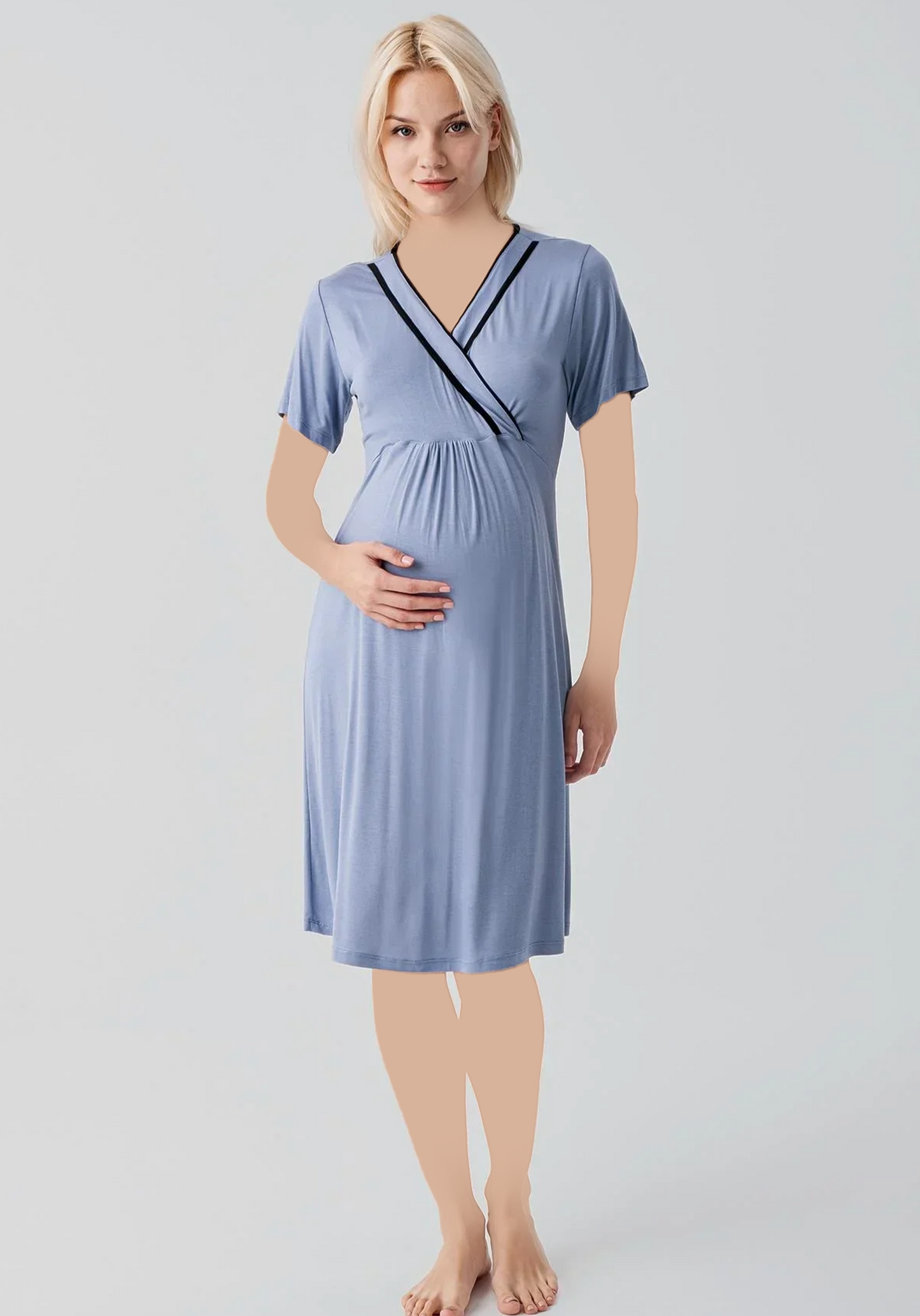 Plain Comfortable Viscose Lycra Short Sleeve Soft Short Nighty And Robe Set
