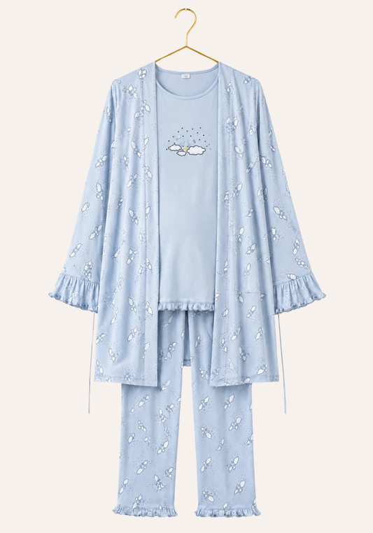 Maternal 3 Pieces Cotton Robe And Pajama Set