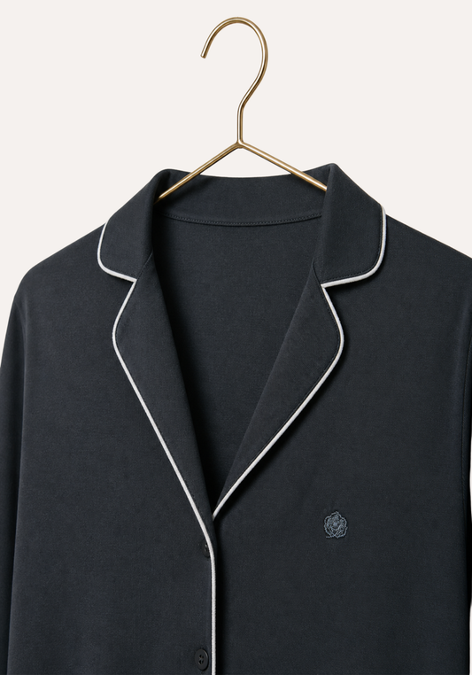 Pajamas: Collar Button Long Sleeve Top And Pants (100% Premium Cotton)