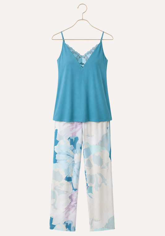 3 Pieces Set: Short Robe And Long Pants (100% Viscose) And Tank Top (Viscose Lycra)