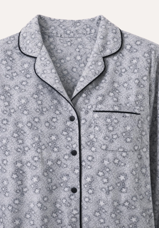 Collar Button Long Sleeve Star-Print Pajamas (Pvis Els)