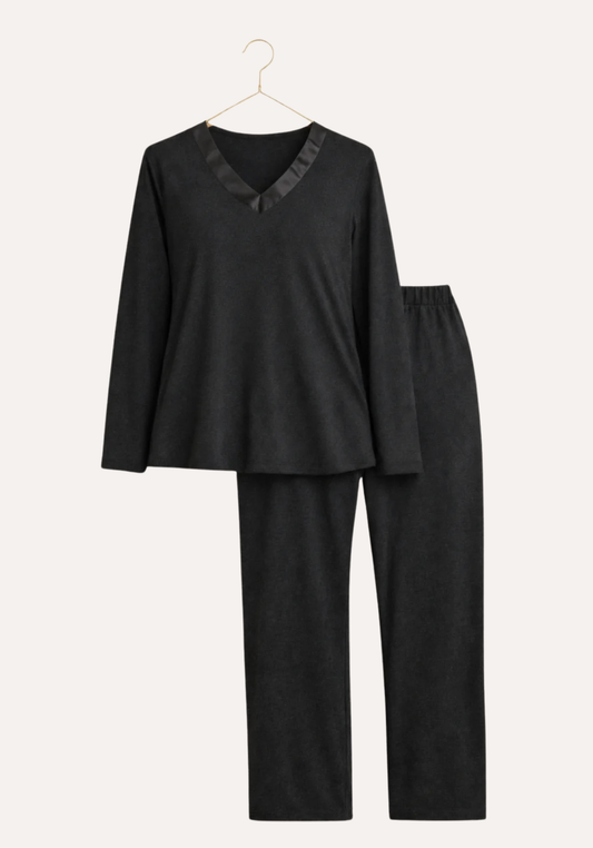 Satin V-Neck Long Sleeve Pajamas (Vis Pes Els)