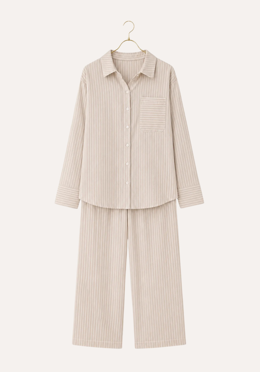 Cotton (100%) Woven Collar Button Short Sleeve Striped Pajamas