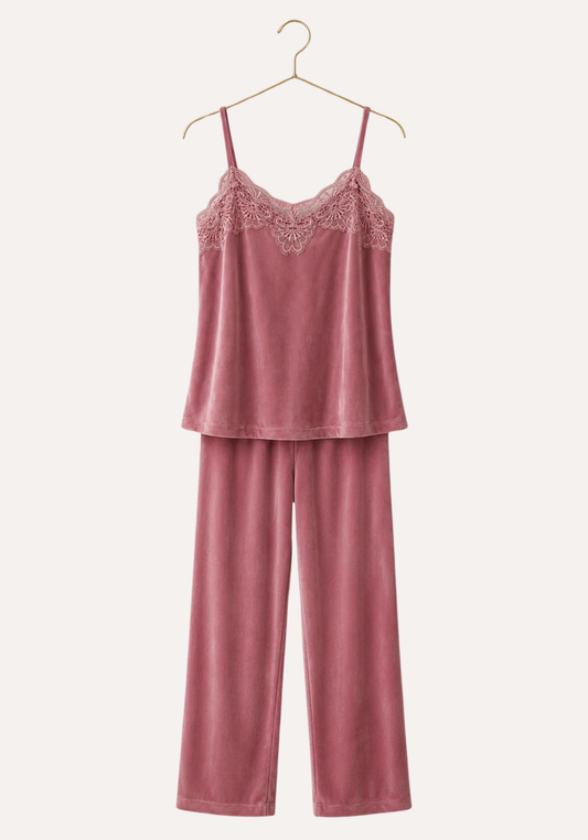 Velour 3 Pieces Set: Sleeveless Pajama And Short Robe