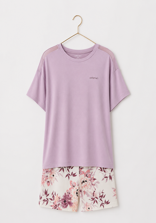 Short Set: Short Sleeve Top (Viscose Lycra) And Shorts (100% Viscose)