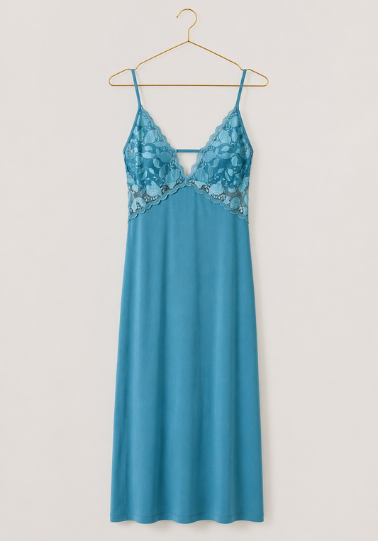 Long Robe Set: Shoulder Strap Long Nighty With Dantel (Viscose Lycra) And Long Robe (100% Viscose)