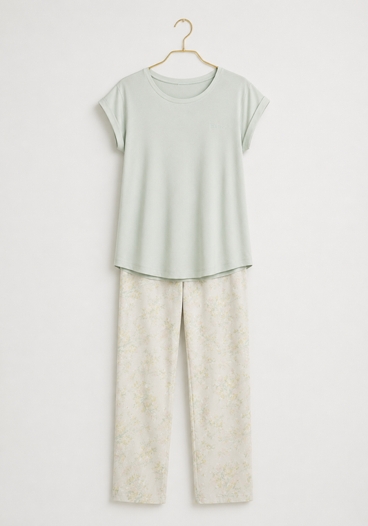 Pajamas: Short Sleeve Top And Pants (Viscose Lycra)
