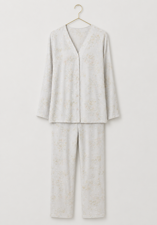 Pajamas: V-Collar Button Long Sleeve Top And Pants (100% Viscose)