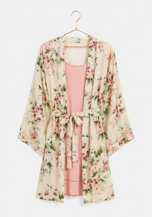 Robe Set: Shoulder Strap Short Nighty (Viscose Lycra) And Short Robe (100% Viscose)