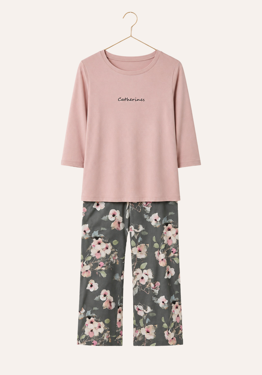 Plain Top And Floral Print Capri Set