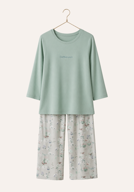 Plain Top And Floral Print Capri Set