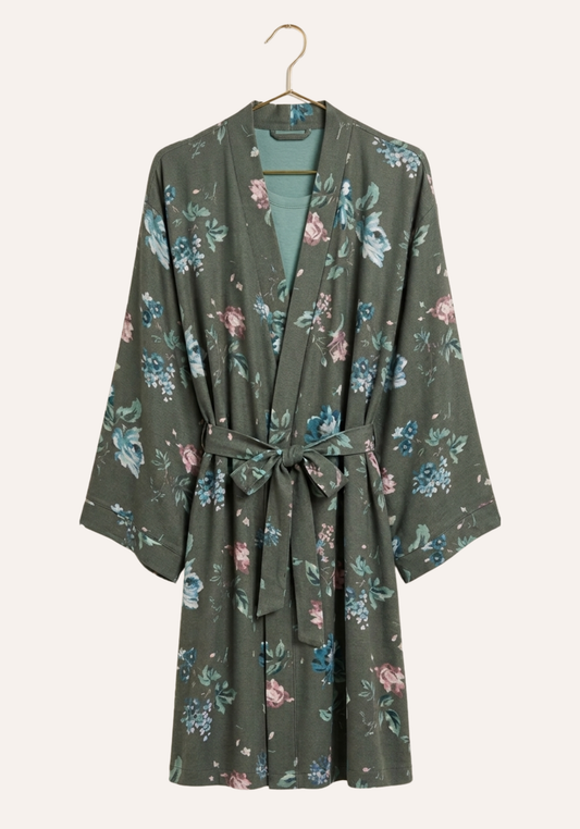 Plain Short Sleeve Nighty And Floral Print Robe Set