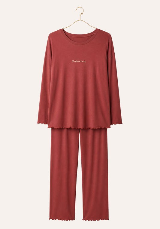 Plain Long Sleeve Top And Pant Pajamas