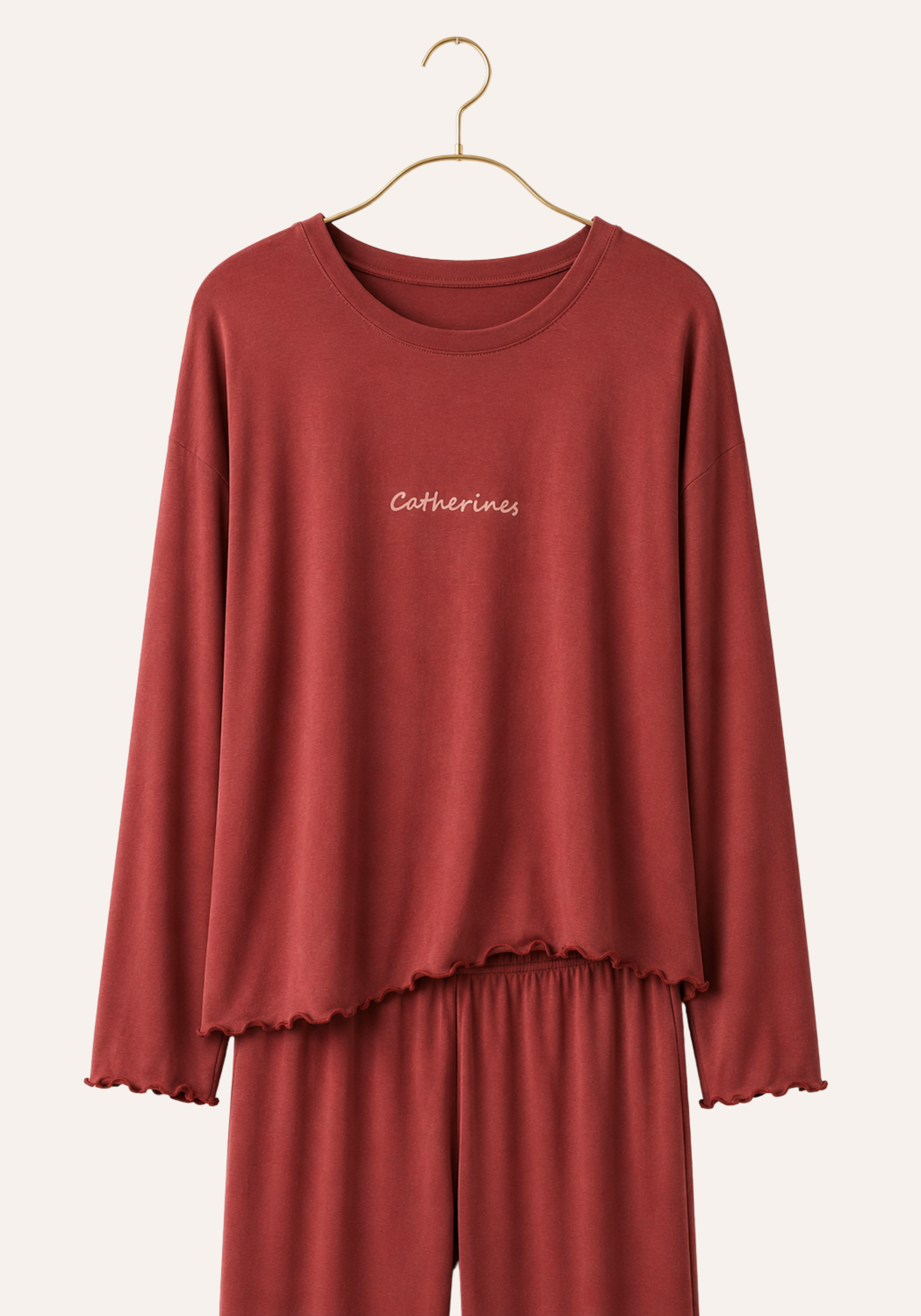 Plain Long Sleeve Top And Pant Pajamas