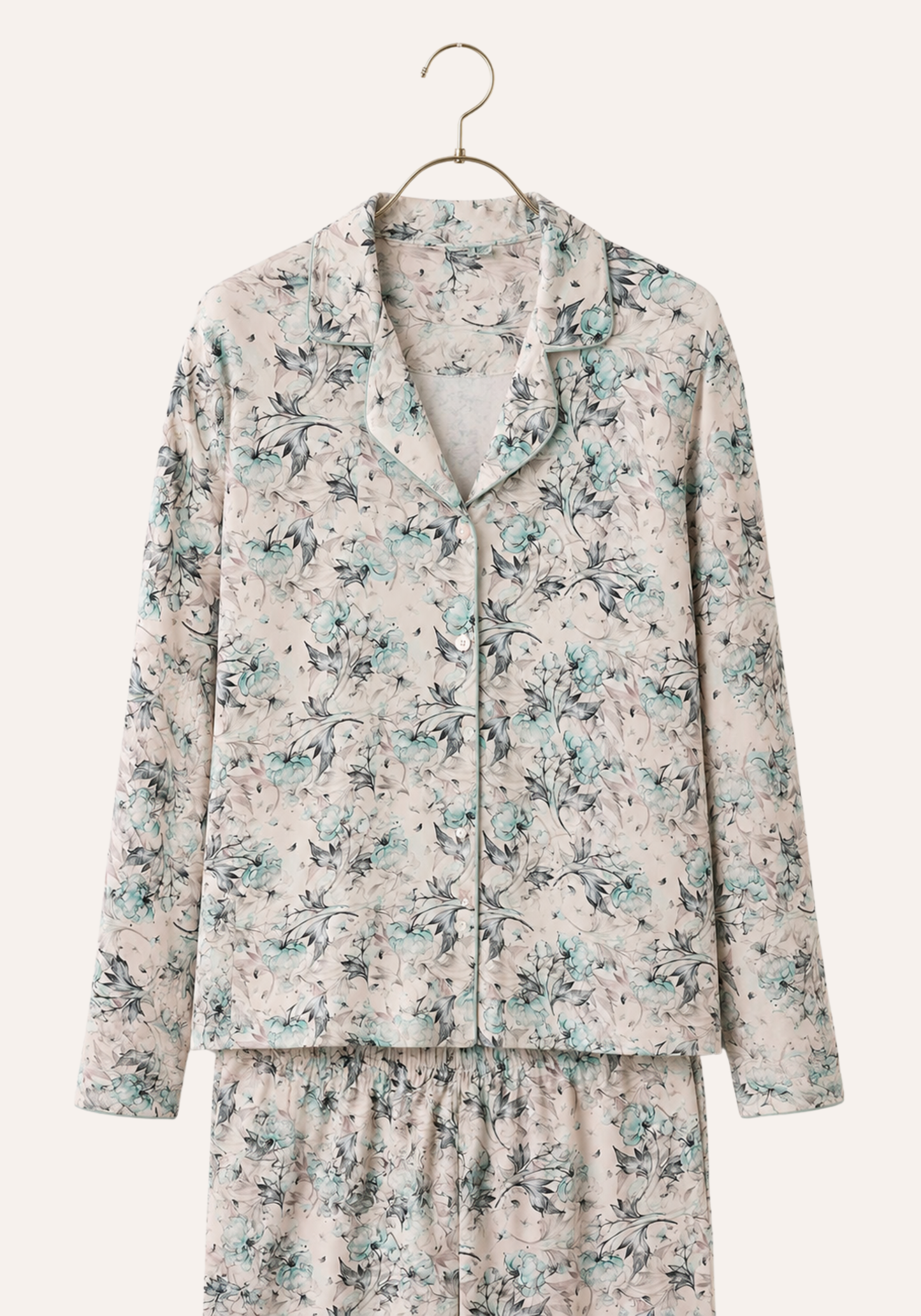 Full Floral Print Collar Button Long Sleeve Pajamas