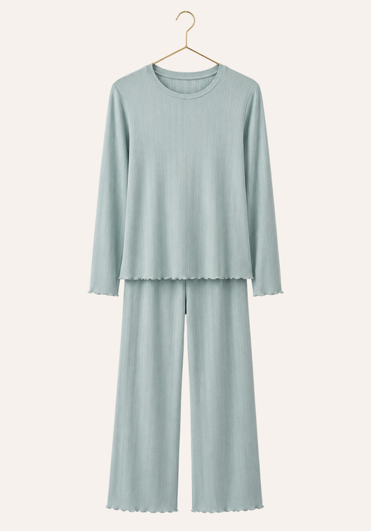 Plain Long Sleeve Top And Pant Pajamas