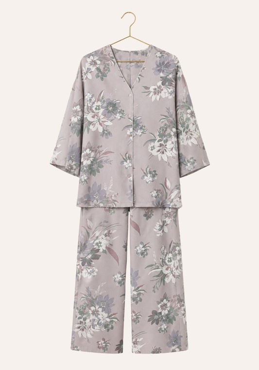 Floral Print Buttoned Front Long Sleeve Pajamas