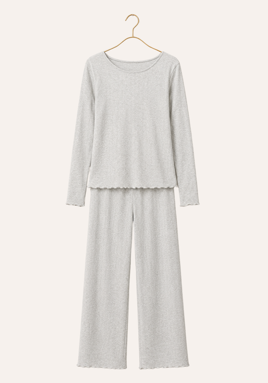 Plain Long Sleeve Top And Pant Pajamas
