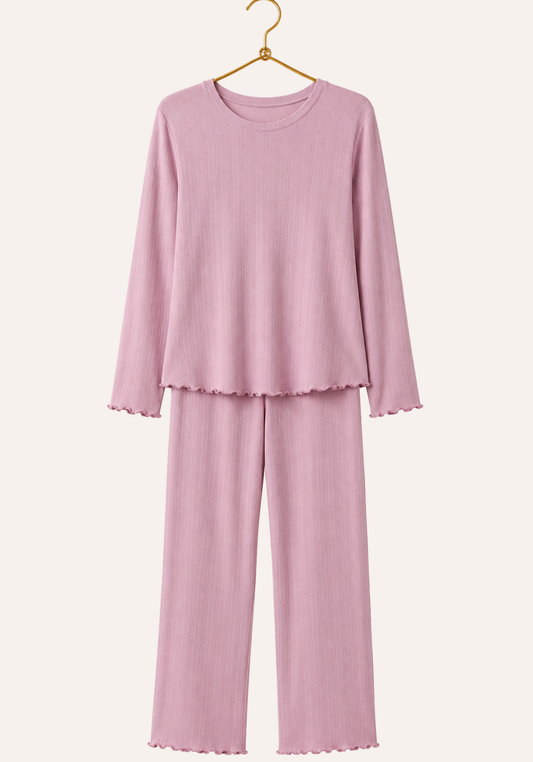 Plain Long Sleeve Top And Pant Pajamas