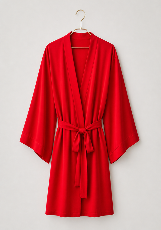 Satin Robe Set: Plain Long Sleeve Short Robe & Short Nighty (100% Viscose)