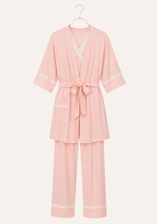 Maternal 3 Pieces Set: Pajamas With Long Robe