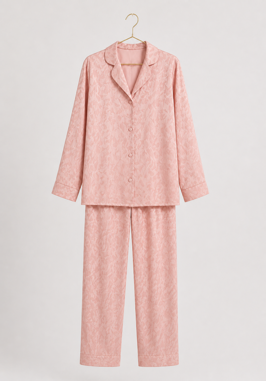 Satin Jackard Collar Button Long Sleeve Pajamas