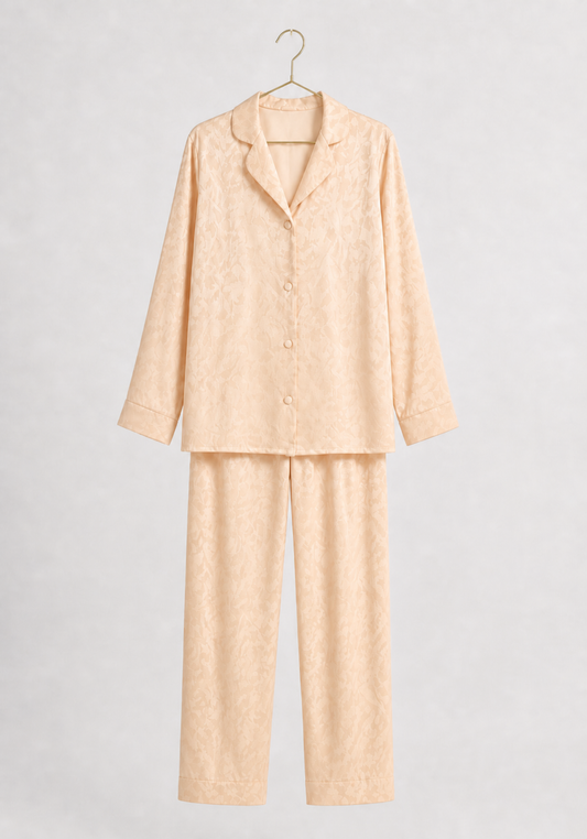 Satin Jackard Collar Button Long Sleeve Pajamas