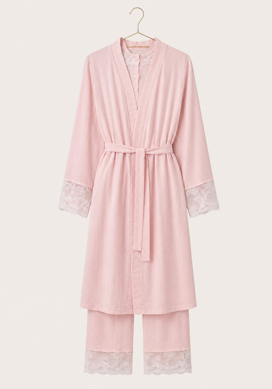 Maternal 3 Pieces Set: Pajamas With Long Robe