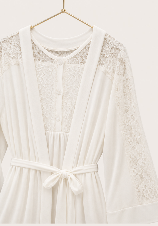 Maternal 3 Pieces Set: Pajamas With Short Robe