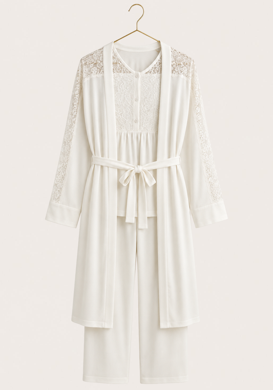 Maternal 3 Pieces Set: Pajamas With Short Robe