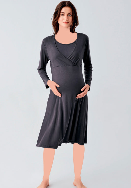 قميص نوم قصير بأكمام طويلة للأمهات