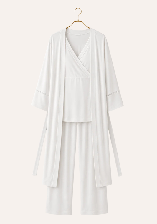 Viscose 3 Piece Maternal Robe Pajamas Set