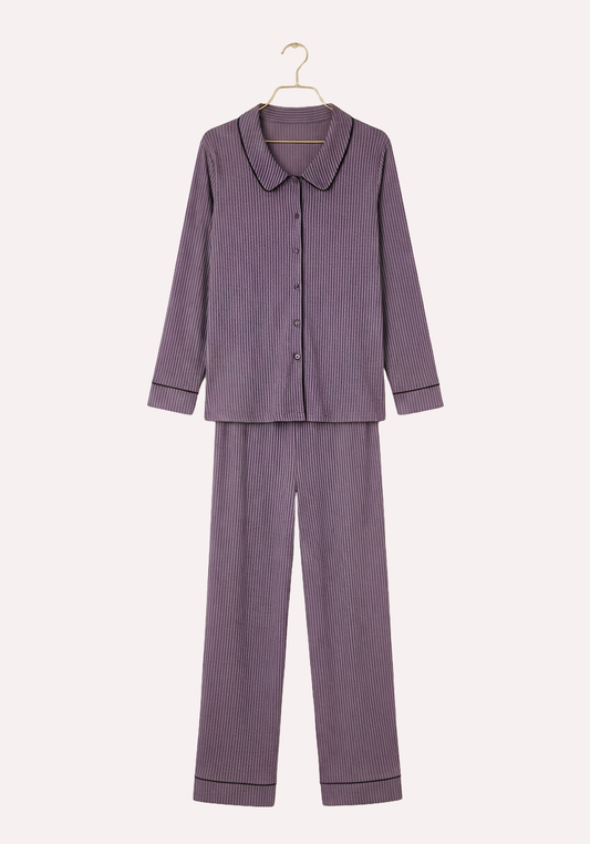 Collar Button Long Sleeve Pajama