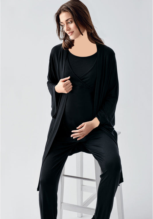 Maternal 3 Piece Robe Pajamas Set