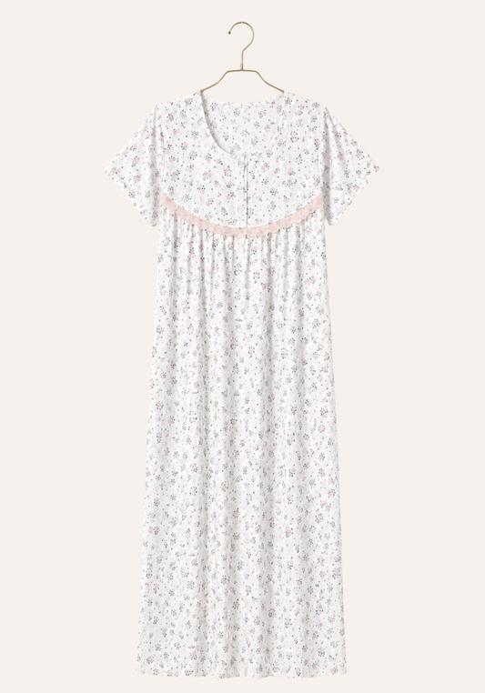 Plus Size Cotton Short Sleeve Long Floral Print Nighty