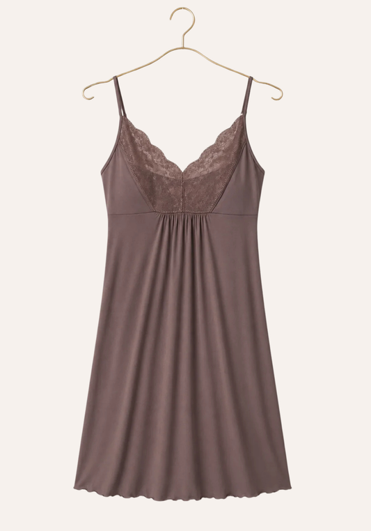 Plus Size Short Nighty: Shoulder Strap short nighty with lace detail