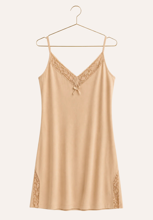 Plus Size Short Nighty: Shoulder Strap short nighty with lace detail