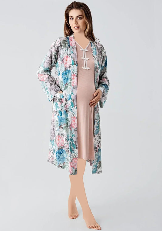 2 Piece Long Robe And Short Nighty Set
