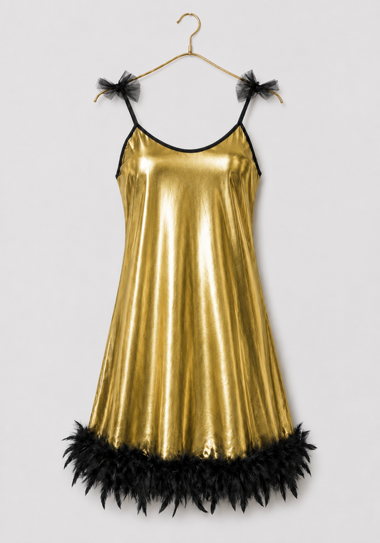Babydoll: Ruffles Shoulder Strap Plain Satin Babydoll With Furr Around The Bottom