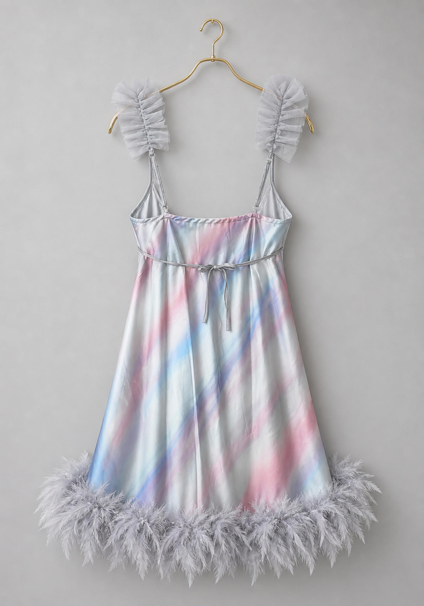 Babydoll: Ruffles Shoulder Strap Printed Satin Babydoll With Furr Around The Bottom