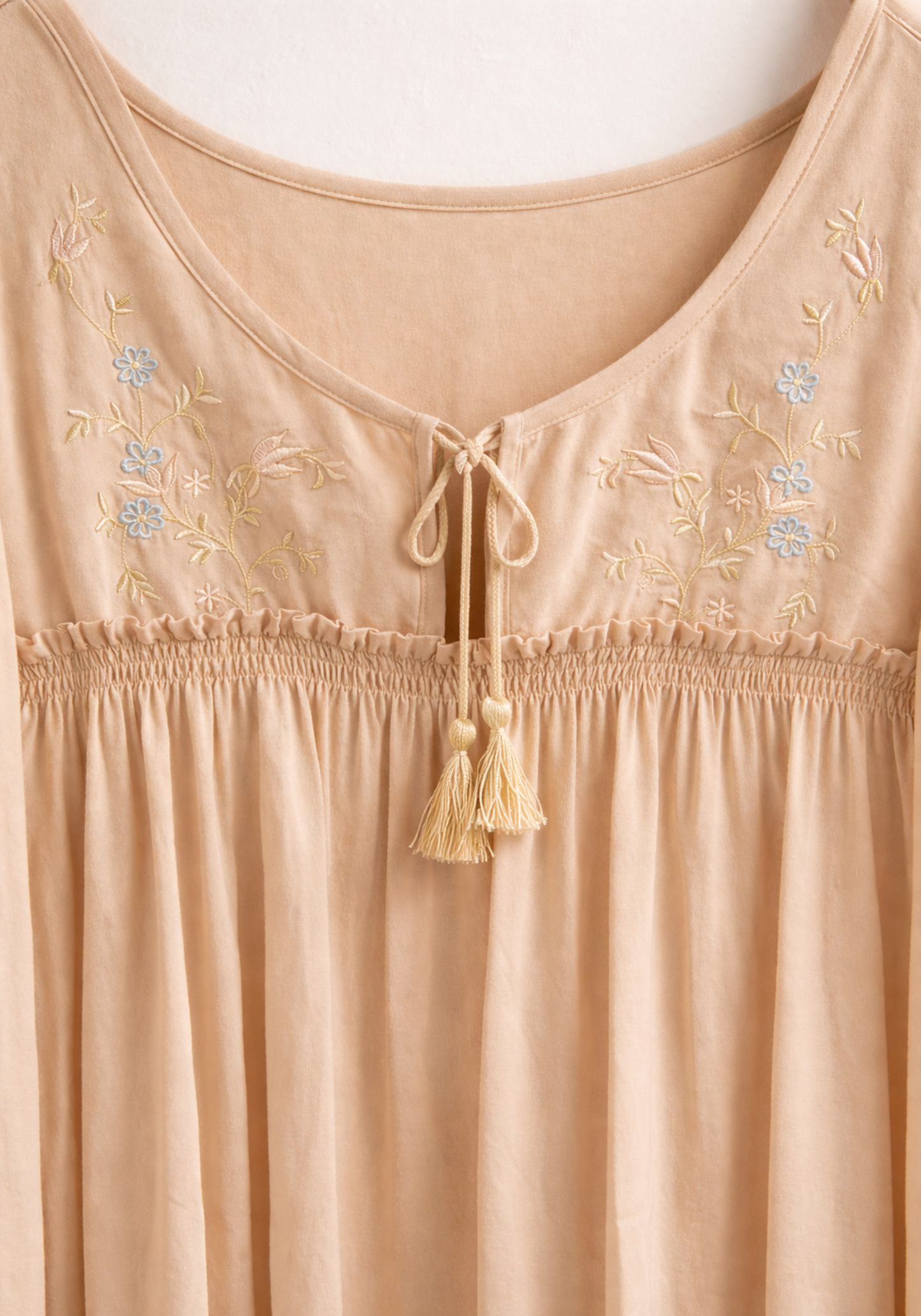 Woven Viscose Long Sleeves Long Nighty With Embroidery Detail