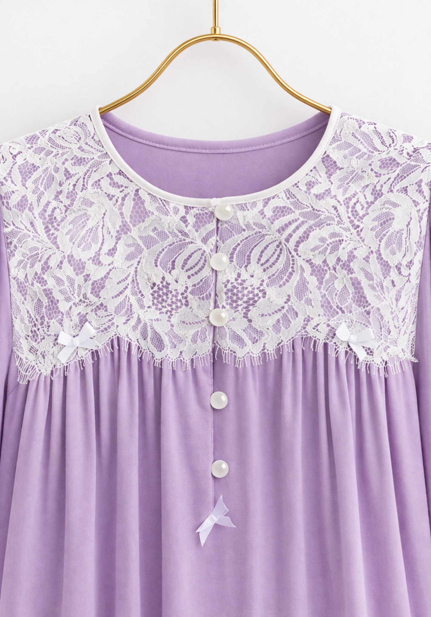 Woven Viscose Long Sleeves Long Nighty With Dantel In The Front & Sleeves With Buttons